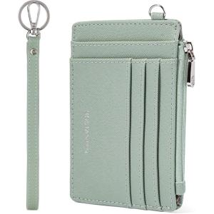 imageBOSTANTEN Small Wallet For Women RFID Leather Credit Card Holder Slim Wristlet Keychain Wallet With Zipper Pocket Mint Green CheckeredALight Green
