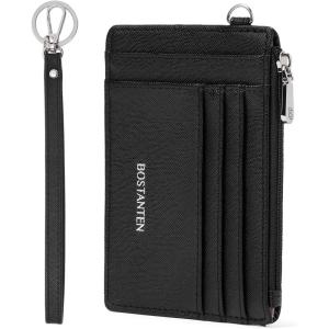 imageBOSTANTEN Small Wallet For Women RFID Leather Credit Card Holder Slim Wristlet Keychain Wallet With Zipper Pocket Mint Green CheckeredBlack