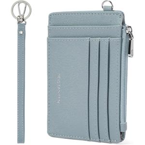 imageBOSTANTEN Small Wallet For Women RFID Leather Credit Card Holder Slim Wristlet Keychain Wallet With Zipper Pocket Mint Green CheckeredBlue