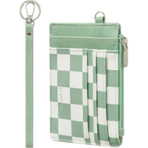 imageBOSTANTEN Small Wallet For Women RFID Leather Credit Card Holder Slim Wristlet Keychain Wallet With Zipper Pocket Mint Green CheckeredCheckered Green