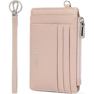 imageBOSTANTEN Small Wallet For Women RFID Leather Credit Card Holder Slim Wristlet Keychain Wallet With Zipper Pocket Mint Green CheckeredPink