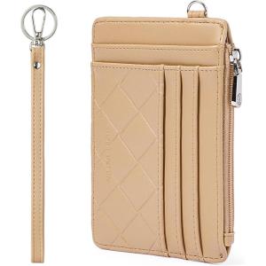 imageBOSTANTEN Small Wallet For Women RFID Leather Credit Card Holder Slim Wristlet Keychain Wallet With Zipper Pocket Mint Green CheckeredQKhaki