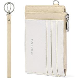 imageBOSTANTEN Small Wallet For Women RFID Leather Credit Card Holder Slim Wristlet Keychain Wallet With Zipper Pocket Mint Green CheckeredRBeigeApricot