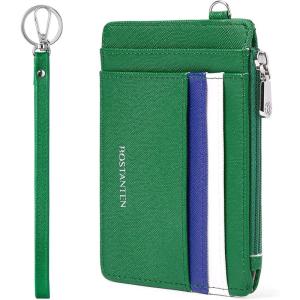 imageBOSTANTEN Small Wallet For Women RFID Leather Credit Card Holder Slim Wristlet Keychain Wallet With Zipper Pocket Mint Green CheckeredRGreenWhiteBlue