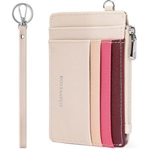 imageBOSTANTEN Small Wallet For Women RFID Leather Credit Card Holder Slim Wristlet Keychain Wallet With Zipper Pocket Mint Green CheckeredRRainbow Pink