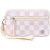 imageBOSTANTEN Wristlet Wallets for Women RFID Checkered Wallet with ID Window Nylon Wristlet Purse with 3 Zippers Rose RedDusty Pink