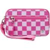 imageBOSTANTEN Wristlet Wallets for Women RFID Checkered Wallet with ID Window Nylon Wristlet Purse with 3 Zippers Rose RedRose Red