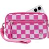 imageBOSTANTEN Wristlet Wallets for Women RFID Checkered Wallet with ID Window Nylon Wristlet Purse with 3 Zippers Rose RedRose Red