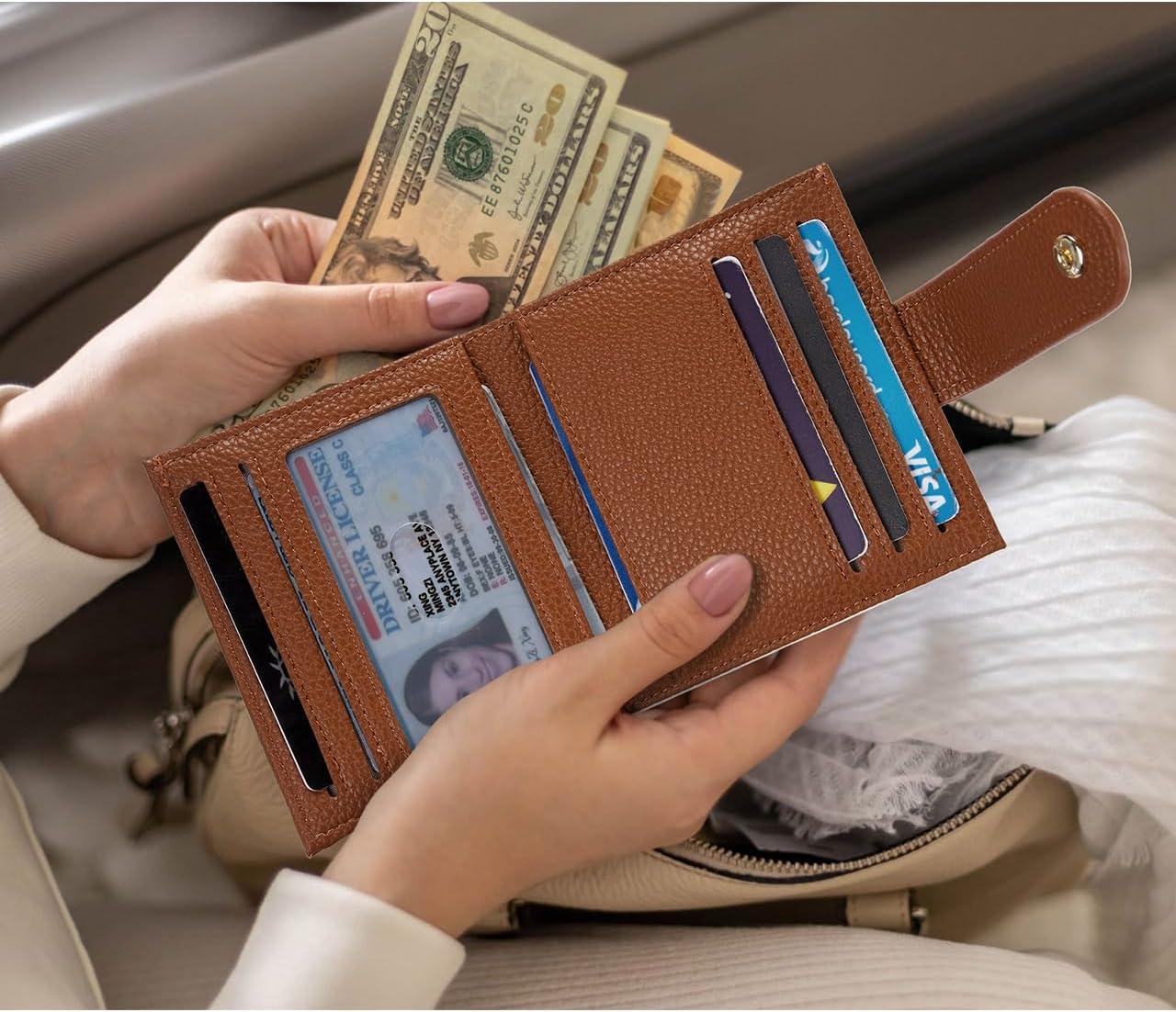 imageBOSTANTEN Slim Wallet for Women Small RFID Blocking Credit Card Holder Leather Bifold Wallets with Zipper Coin Pocket Black and White Checkered0BeigeBrown