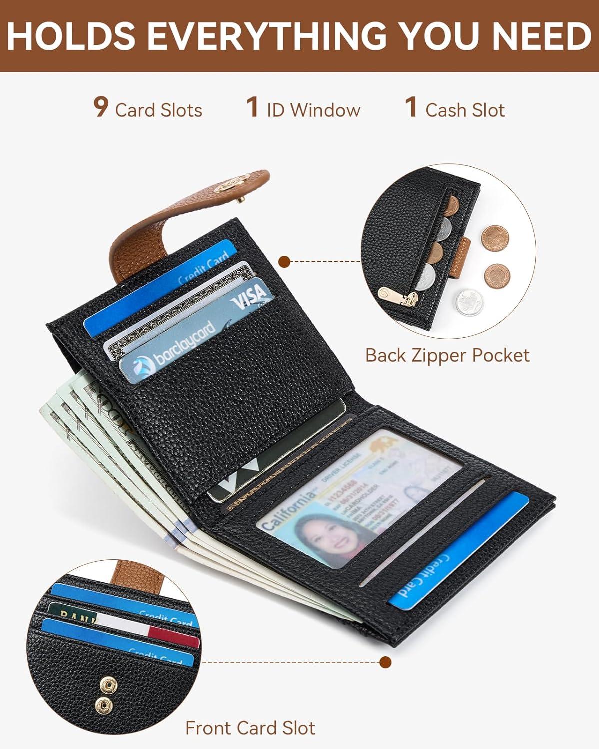 imageBOSTANTEN Slim Wallet for Women Small RFID Blocking Credit Card Holder Leather Bifold Wallets with Zipper Coin Pocket Black and White Checkered0Black Brown