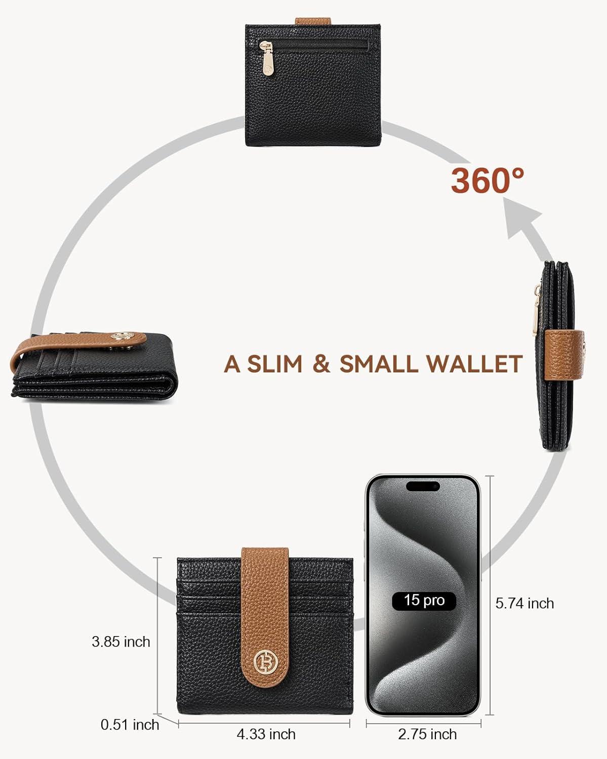 imageBOSTANTEN Slim Wallet for Women Small RFID Blocking Credit Card Holder Leather Bifold Wallets with Zipper Coin Pocket Black and White Checkered0Black Brown