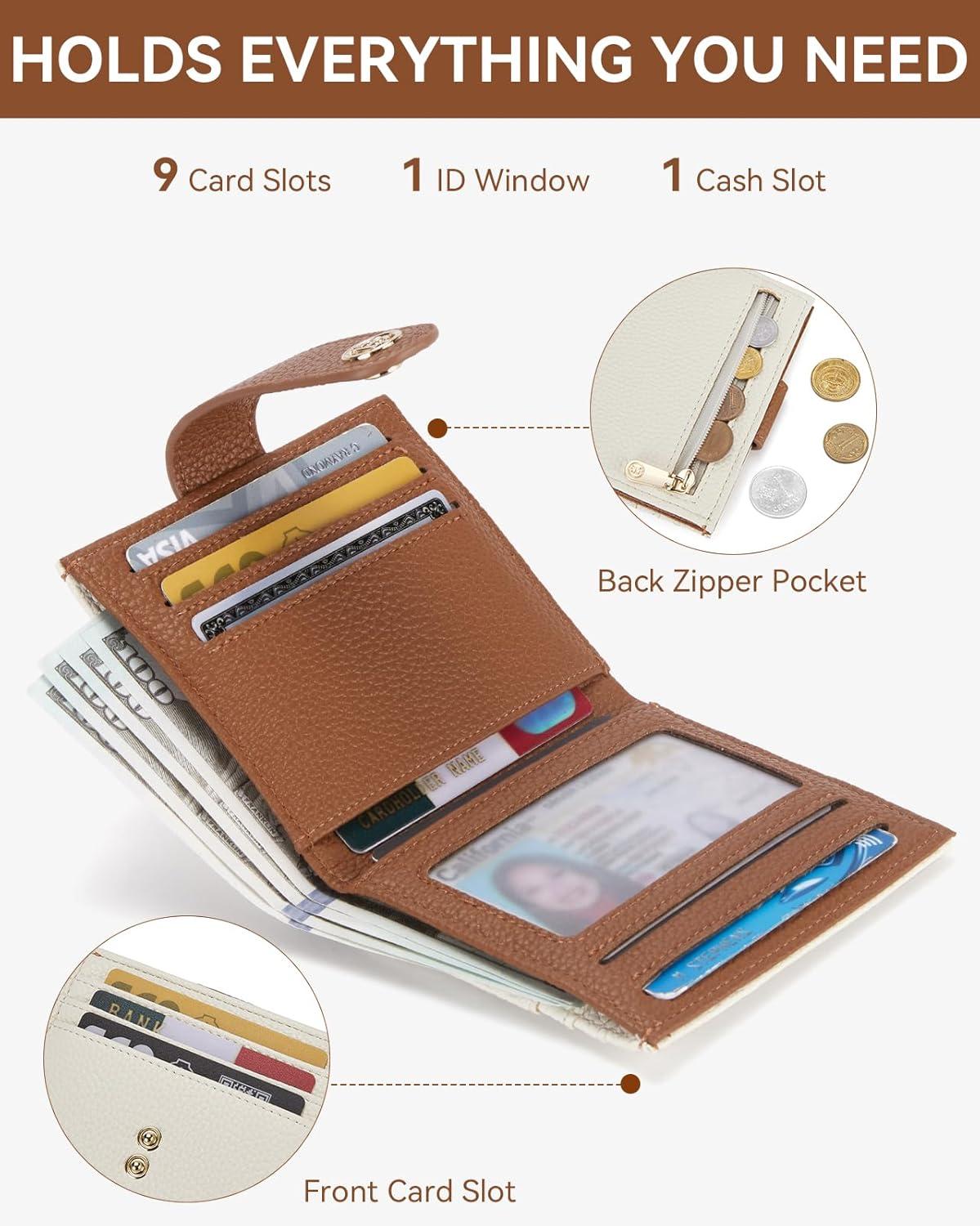 imageBOSTANTEN Slim Wallet for Women Small RFID Blocking Credit Card Holder Leather Bifold Wallets with Zipper Coin Pocket Black and White Checkered1BeigeBrown