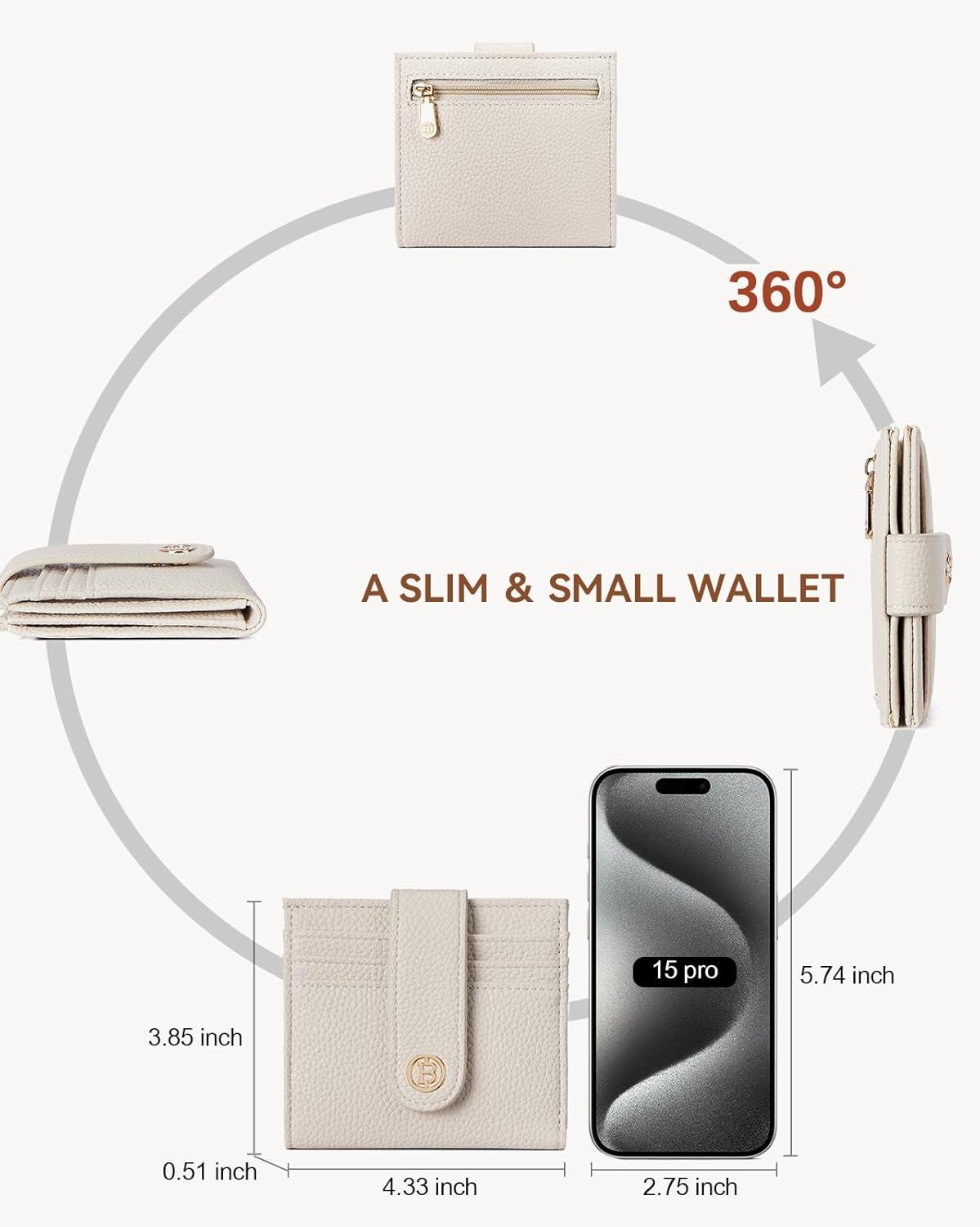 imageBOSTANTEN Slim Wallet for Women Small RFID Blocking Credit Card Holder Leather Bifold Wallets with Zipper Coin Pocket Black and White CheckeredBeige