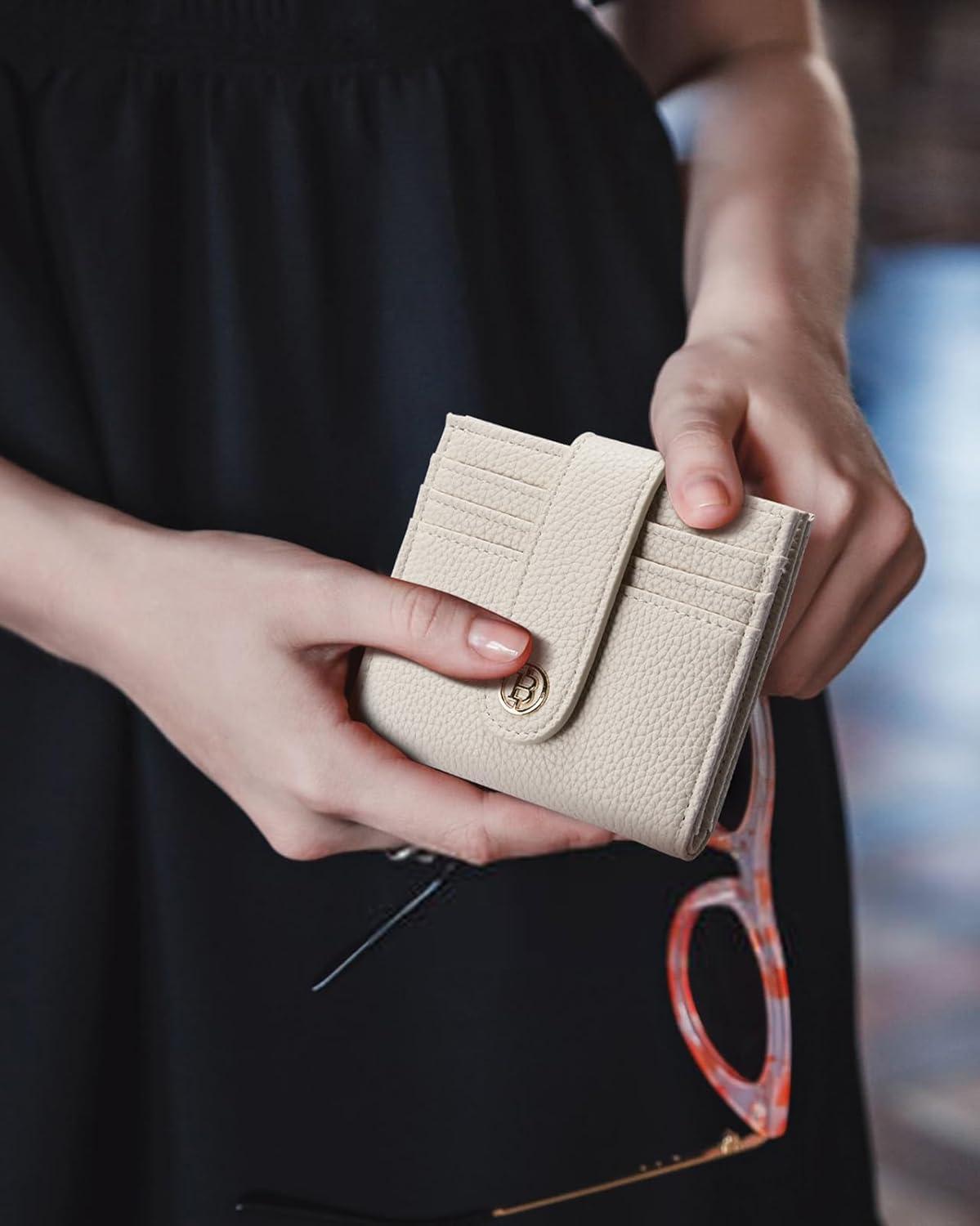 imageBOSTANTEN Slim Wallet for Women Small RFID Blocking Credit Card Holder Leather Bifold Wallets with Zipper Coin Pocket Black and White CheckeredBeige