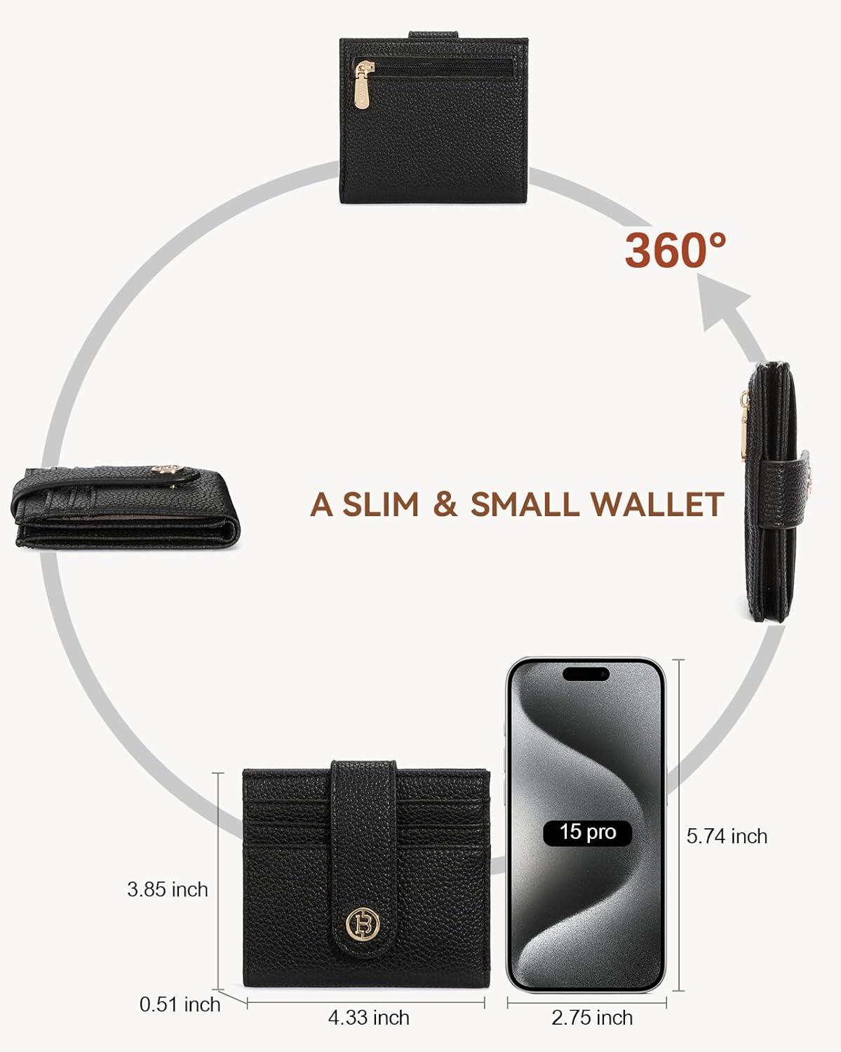 imageBOSTANTEN Slim Wallet for Women Small RFID Blocking Credit Card Holder Leather Bifold Wallets with Zipper Coin Pocket Black and White CheckeredBlack