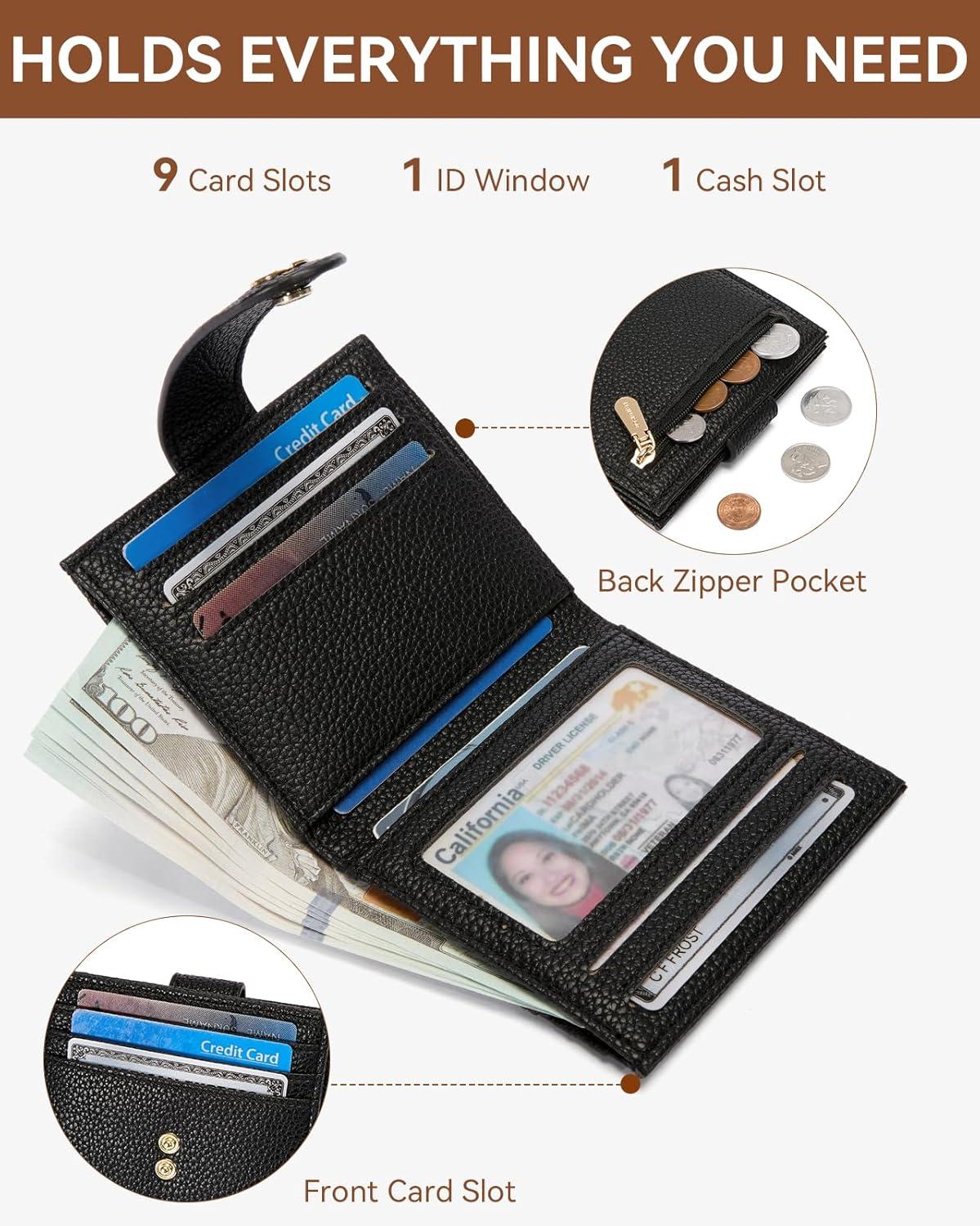 imageBOSTANTEN Slim Wallet for Women Small RFID Blocking Credit Card Holder Leather Bifold Wallets with Zipper Coin Pocket Black and White CheckeredBlack