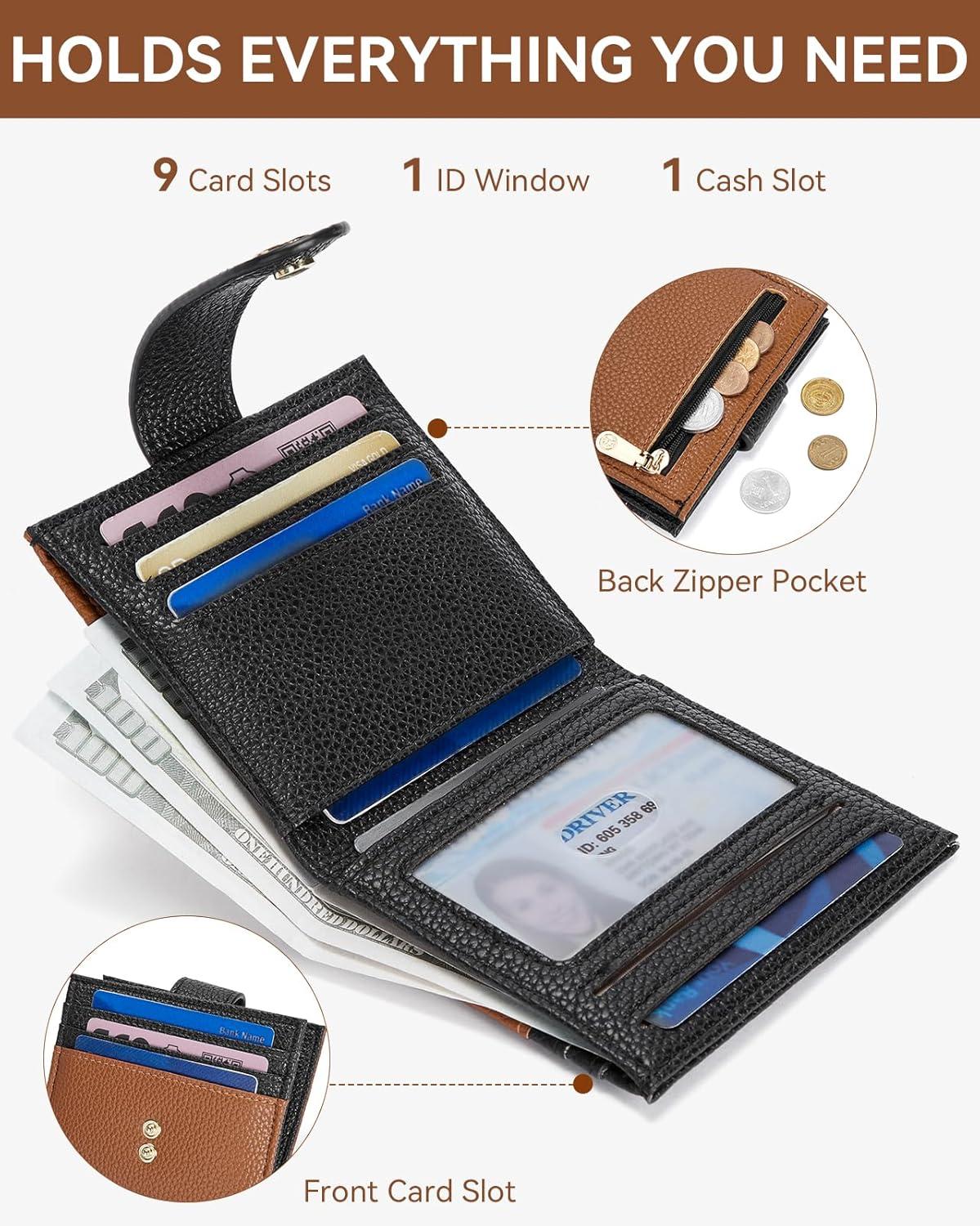 imageBOSTANTEN Slim Wallet for Women Small RFID Blocking Credit Card Holder Leather Bifold Wallets with Zipper Coin Pocket Black and White CheckeredBlackBrown
