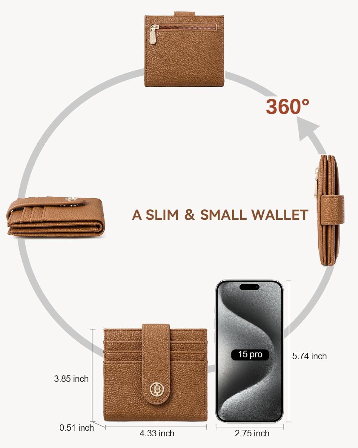 imageBOSTANTEN Slim Wallet for Women Small RFID Blocking Credit Card Holder Leather Bifold Wallets with Zipper Coin Pocket Black and White CheckeredBrown