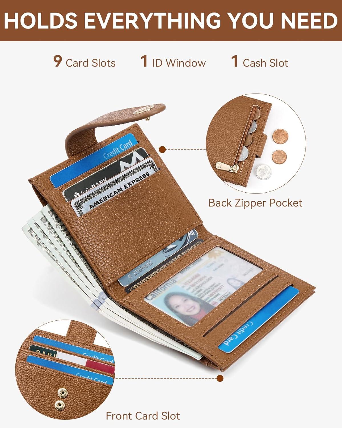 imageBOSTANTEN Slim Wallet for Women Small RFID Blocking Credit Card Holder Leather Bifold Wallets with Zipper Coin Pocket Black and White CheckeredBrown