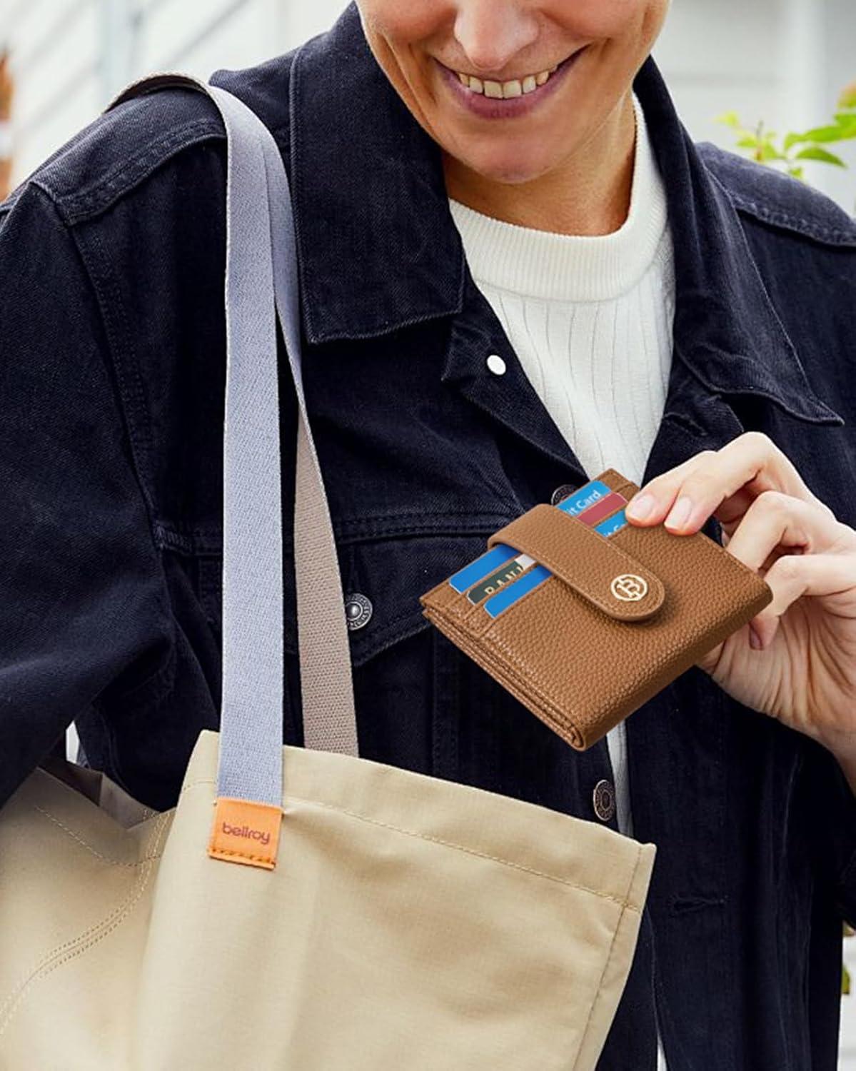 imageBOSTANTEN Slim Wallet for Women Small RFID Blocking Credit Card Holder Leather Bifold Wallets with Zipper Coin Pocket Black and White CheckeredBrown