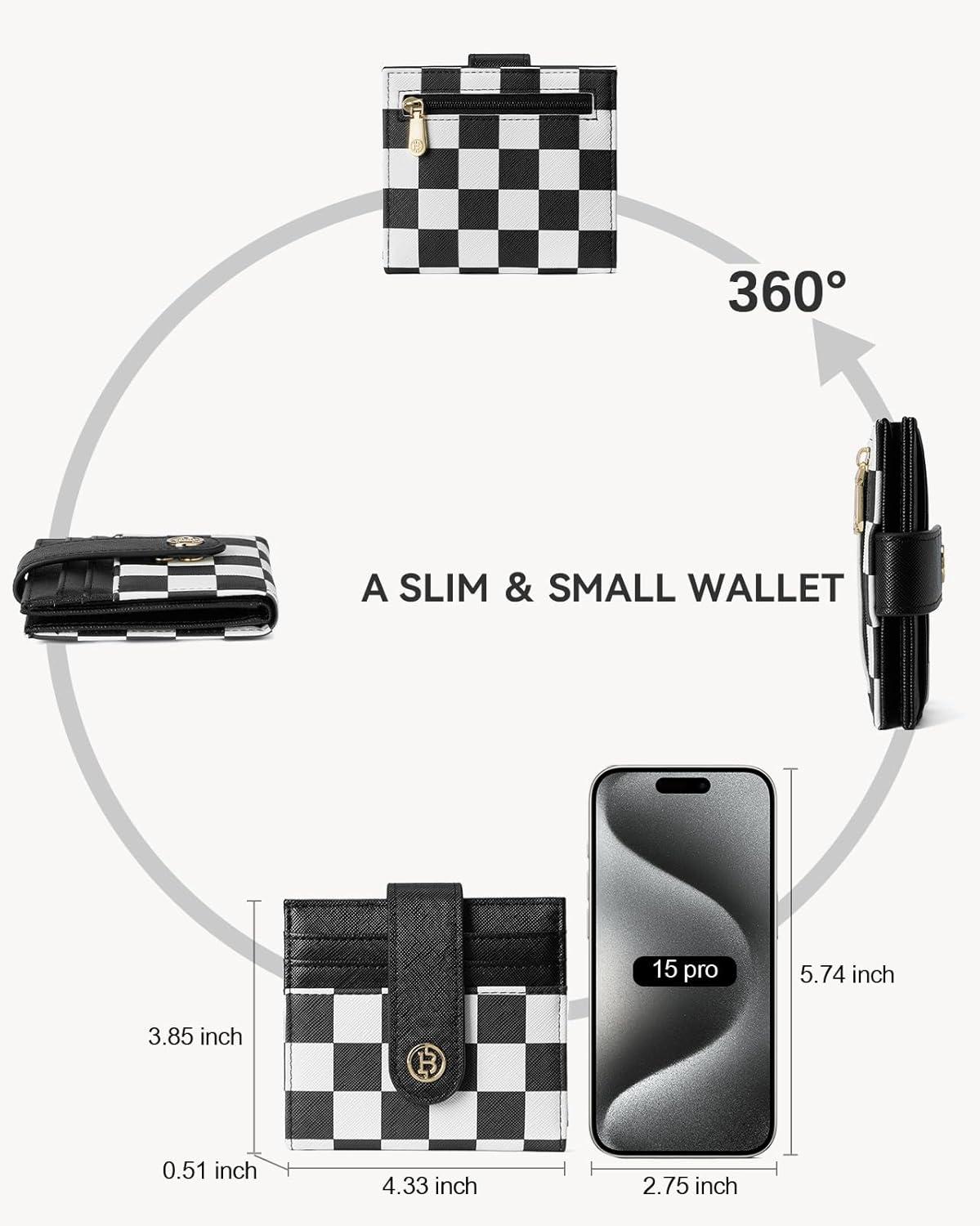 imageBOSTANTEN Slim Wallet for Women Small RFID Blocking Credit Card Holder Leather Bifold Wallets with Zipper Coin Pocket Black and White CheckeredCheckeredBlack and White