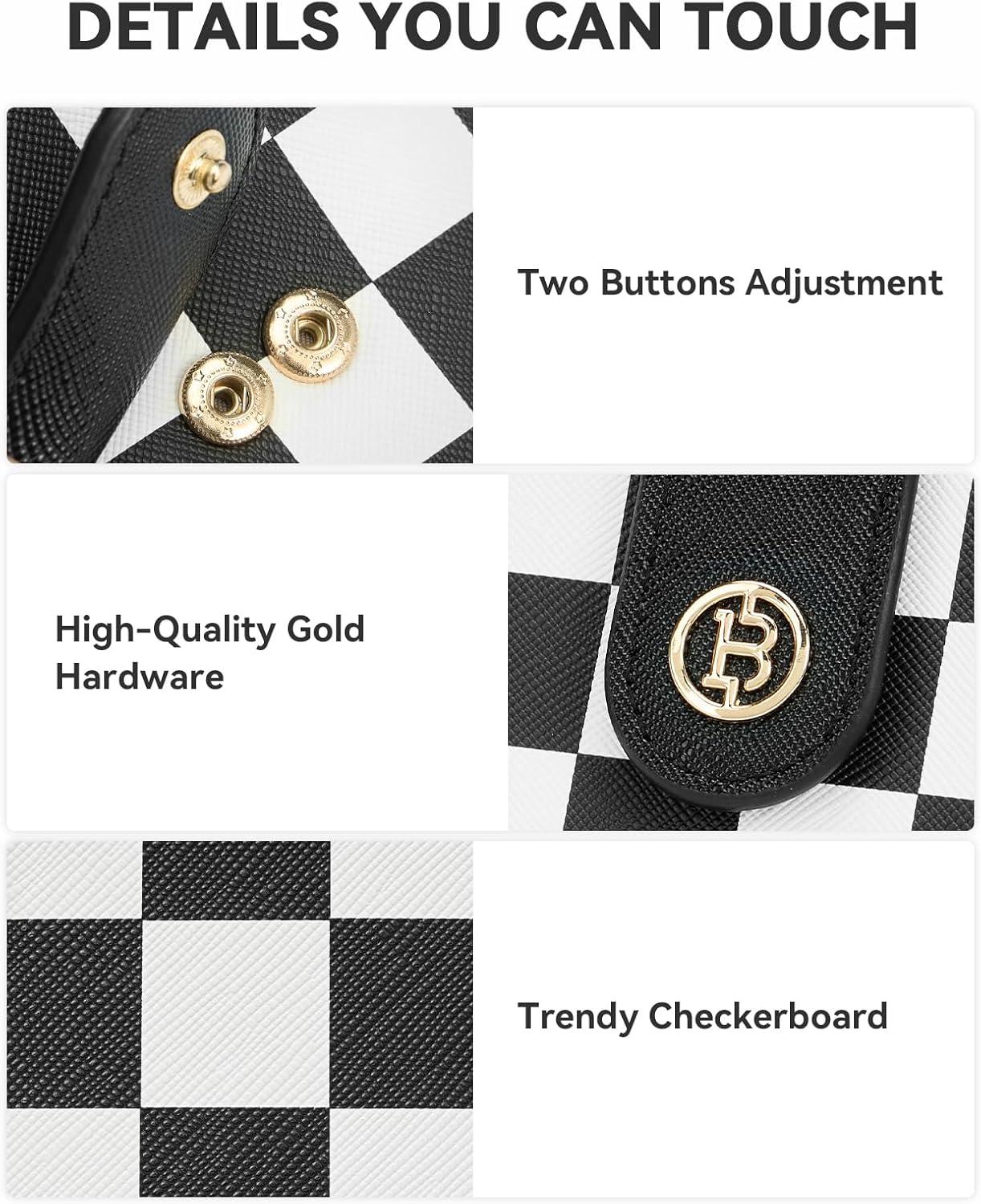 imageBOSTANTEN Slim Wallet for Women Small RFID Blocking Credit Card Holder Leather Bifold Wallets with Zipper Coin Pocket Black and White CheckeredCheckeredBlack and White