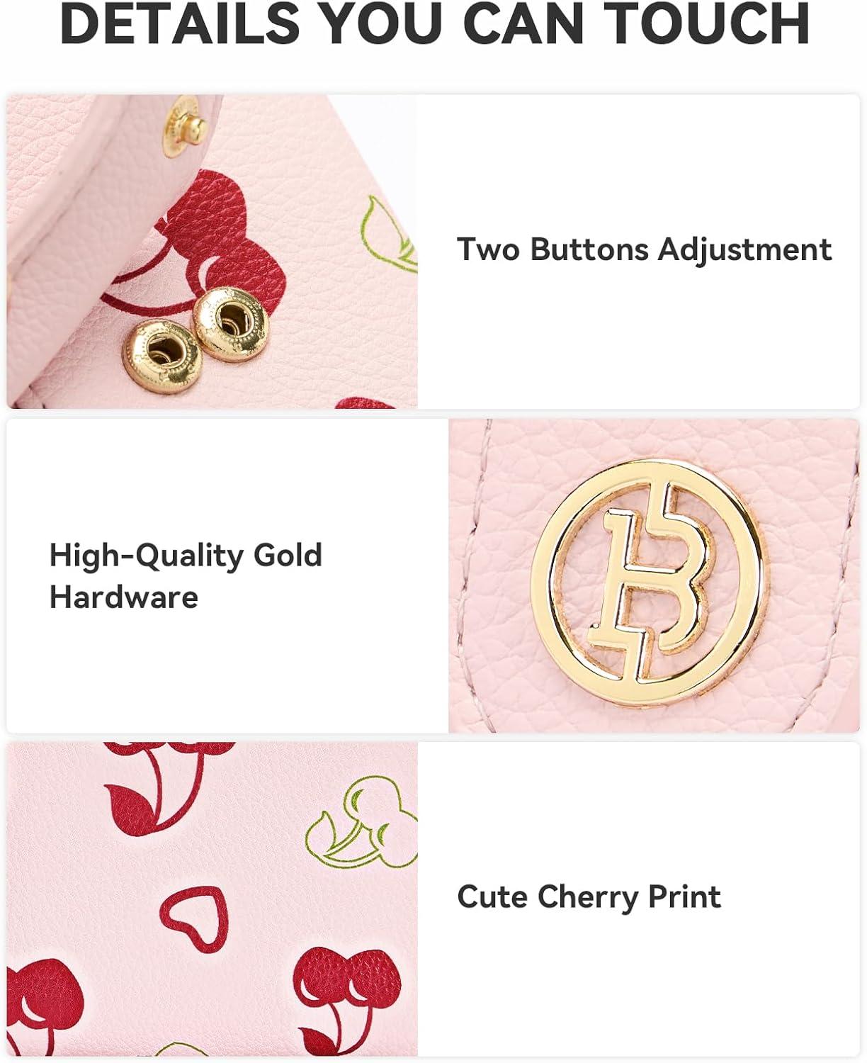 imageBOSTANTEN Slim Wallet for Women Small RFID Blocking Credit Card Holder Leather Bifold Wallets with Zipper Coin Pocket Black and White CheckeredCherry Print