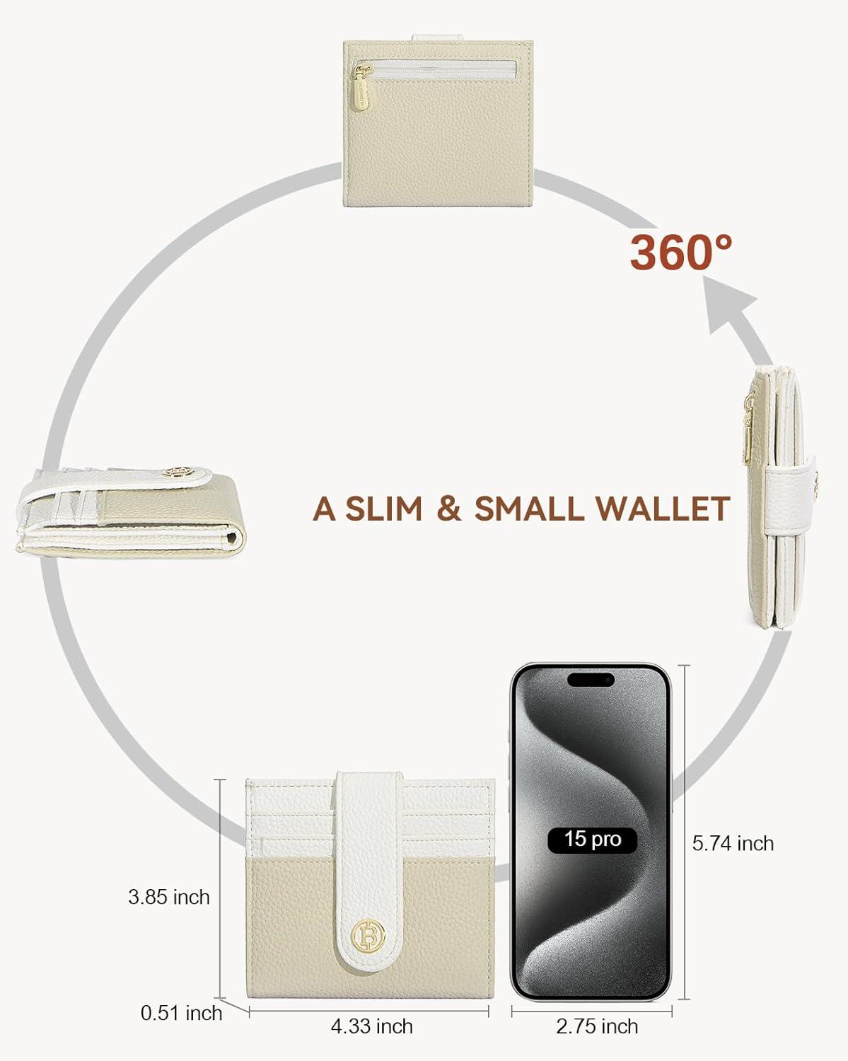 imageBOSTANTEN Slim Wallet for Women Small RFID Blocking Credit Card Holder Leather Bifold Wallets with Zipper Coin Pocket Black and White CheckeredKhakiBeige