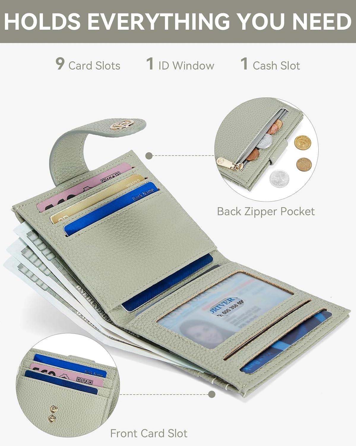 imageBOSTANTEN Slim Wallet for Women Small RFID Blocking Credit Card Holder Leather Bifold Wallets with Zipper Coin Pocket Black and White CheckeredLight Green