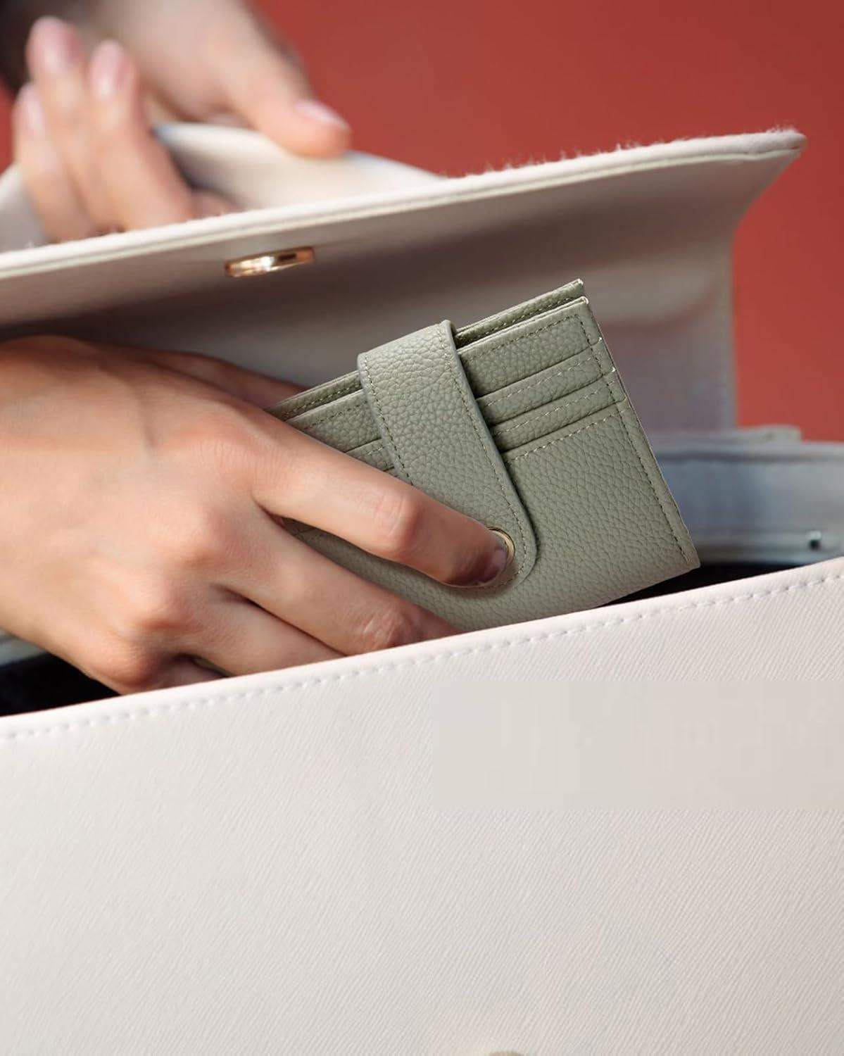 imageBOSTANTEN Slim Wallet for Women Small RFID Blocking Credit Card Holder Leather Bifold Wallets with Zipper Coin Pocket Black and White CheckeredLight Green