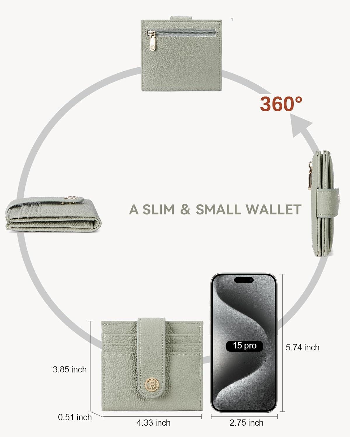 imageBOSTANTEN Slim Wallet for Women Small RFID Blocking Credit Card Holder Leather Bifold Wallets with Zipper Coin Pocket Black and White CheckeredLight Green