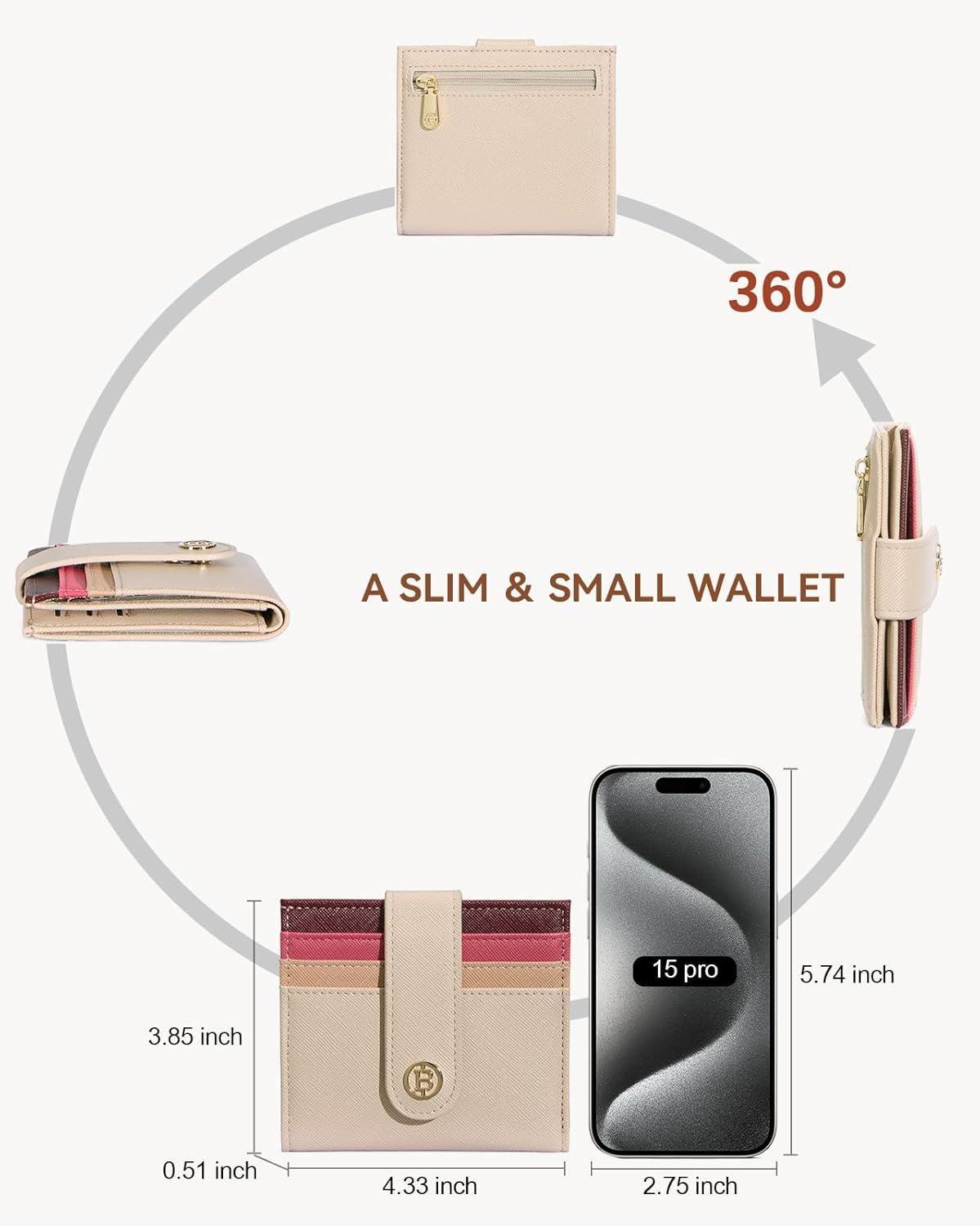 imageBOSTANTEN Slim Wallet for Women Small RFID Blocking Credit Card Holder Leather Bifold Wallets with Zipper Coin Pocket Black and White CheckeredRainbow Pink