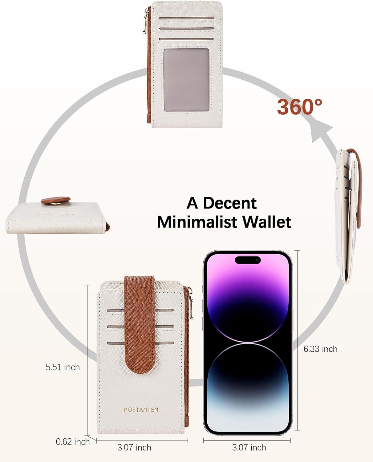 imageBOSTANTEN Slim Wallet for Women Small RFID Blocking Credit Card Holder Leather Bifold Wallets with Zipper Coin Pocket Black and White CheckeredSBeigeBrown