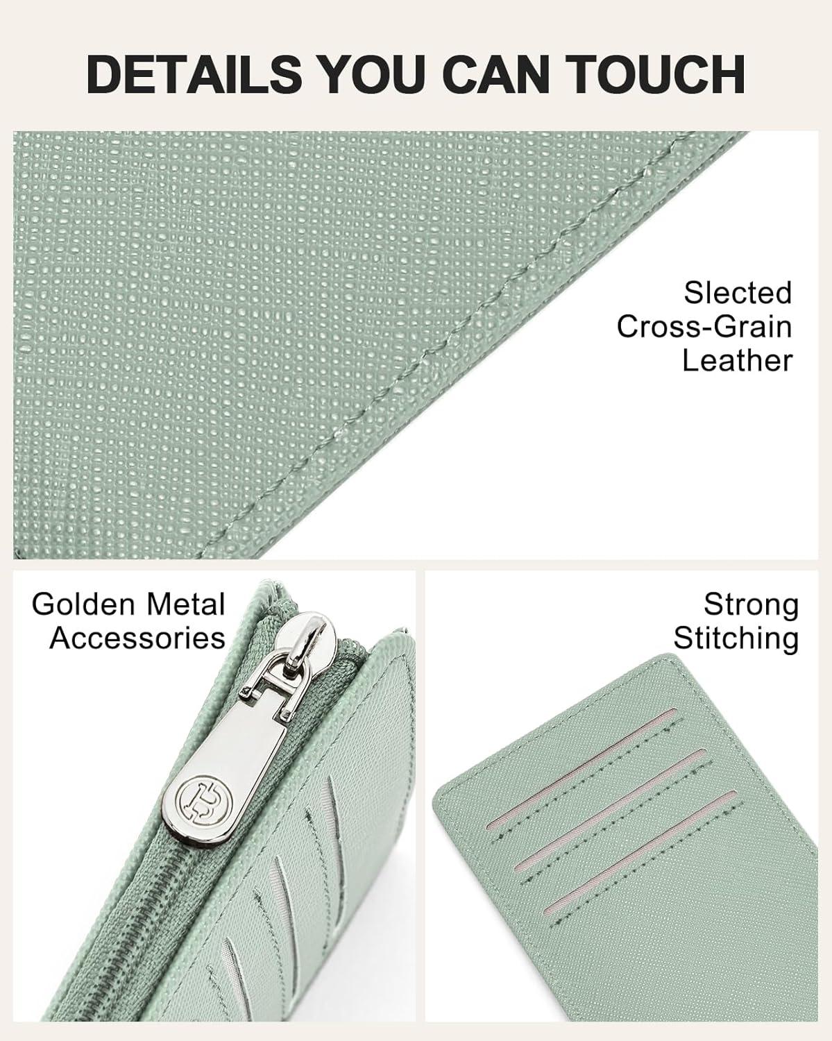 imageBOSTANTEN Slim Wallet for Women Small RFID Blocking Credit Card Holder Leather Bifold Wallets with Zipper Coin Pocket Black and White CheckeredSGreen