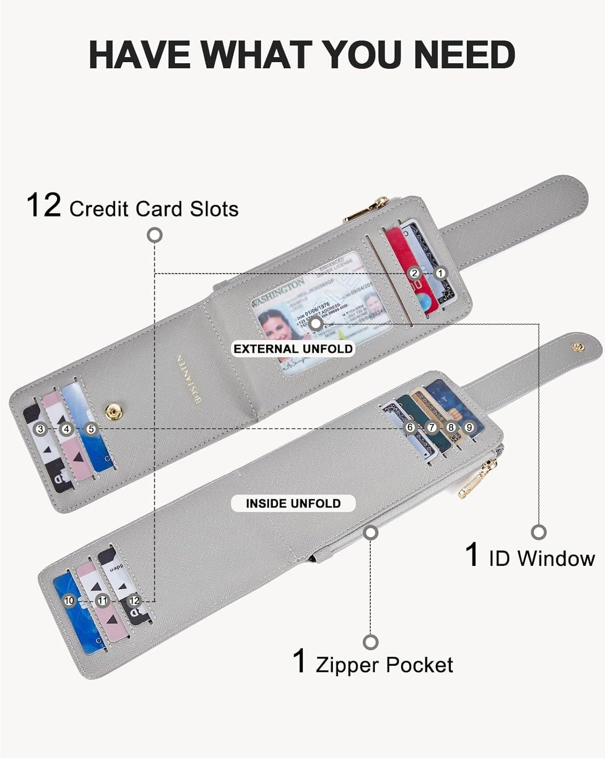 imageBOSTANTEN Slim Wallet for Women Small RFID Blocking Credit Card Holder Leather Bifold Wallets with Zipper Coin Pocket Black and White CheckeredSGrey