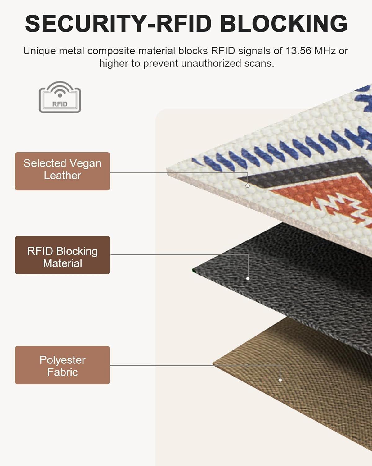 imageBOSTANTEN Slim Wallet for Women Small RFID Blocking Credit Card Holder Leather Bifold Wallets with Zipper Coin Pocket Black and White CheckeredVintageBlue