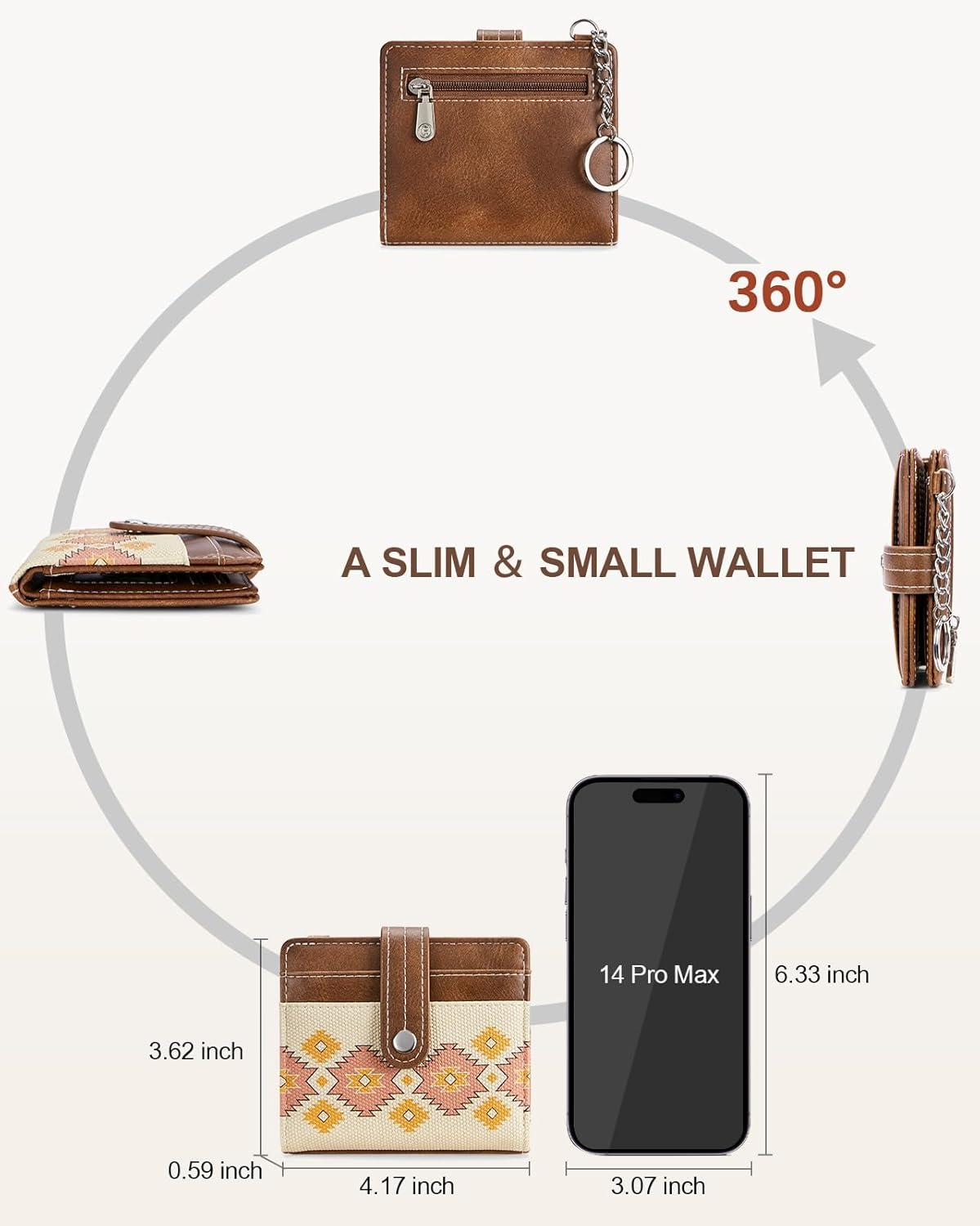 imageBOSTANTEN Slim Wallet for Women Small RFID Blocking Credit Card Holder Leather Bifold Wallets with Zipper Coin Pocket Black and White CheckeredVintageApricot