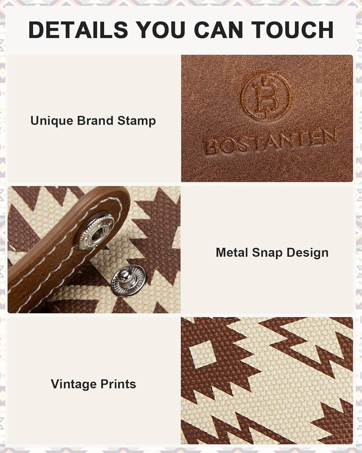 imageBOSTANTEN Slim Wallet for Women Small RFID Blocking Credit Card Holder Leather Bifold Wallets with Zipper Coin Pocket Black and White CheckeredVintageBrown