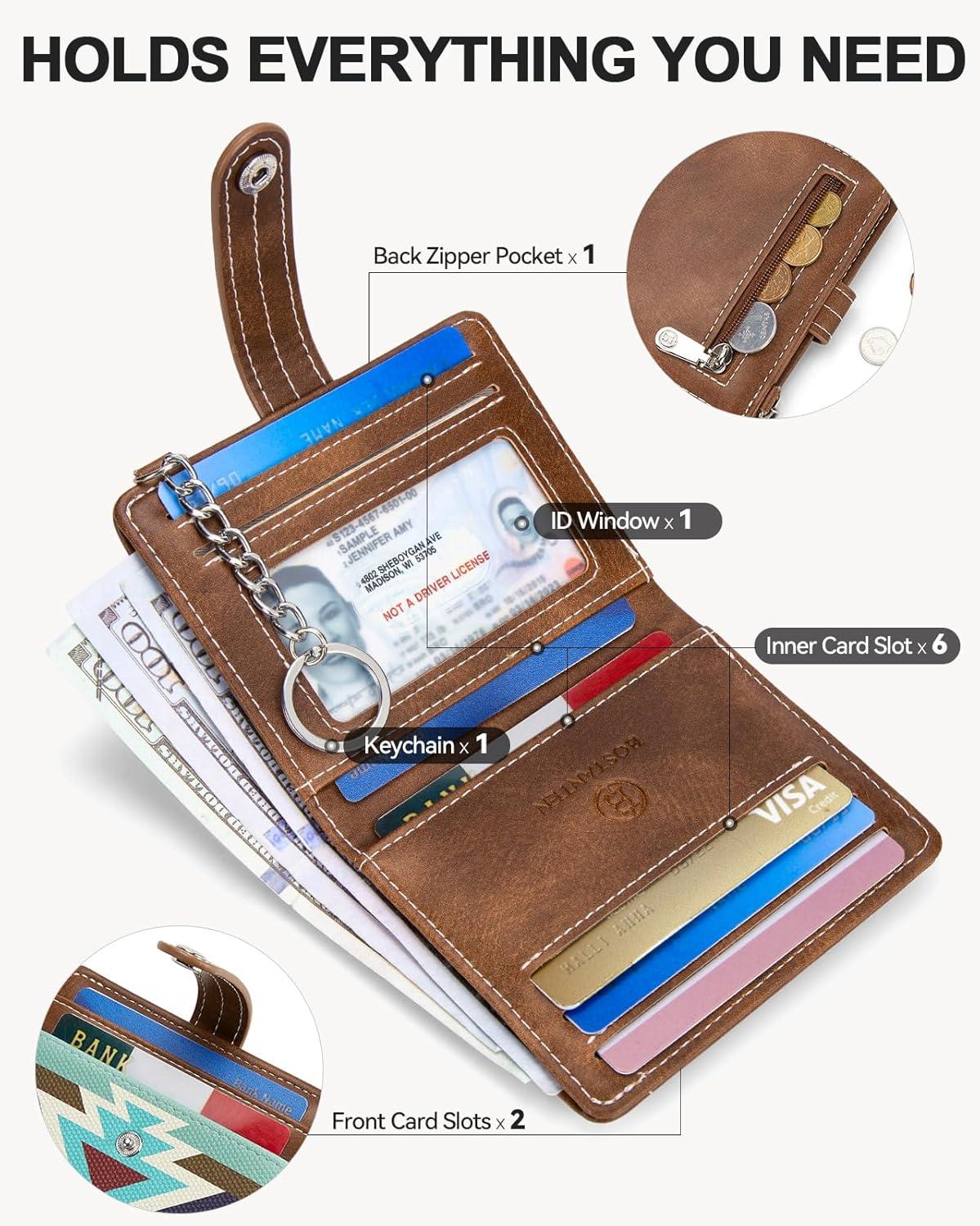 imageBOSTANTEN Slim Wallet for Women Small RFID Blocking Credit Card Holder Leather Bifold Wallets with Zipper Coin Pocket Black and White CheckeredVintageRainbow