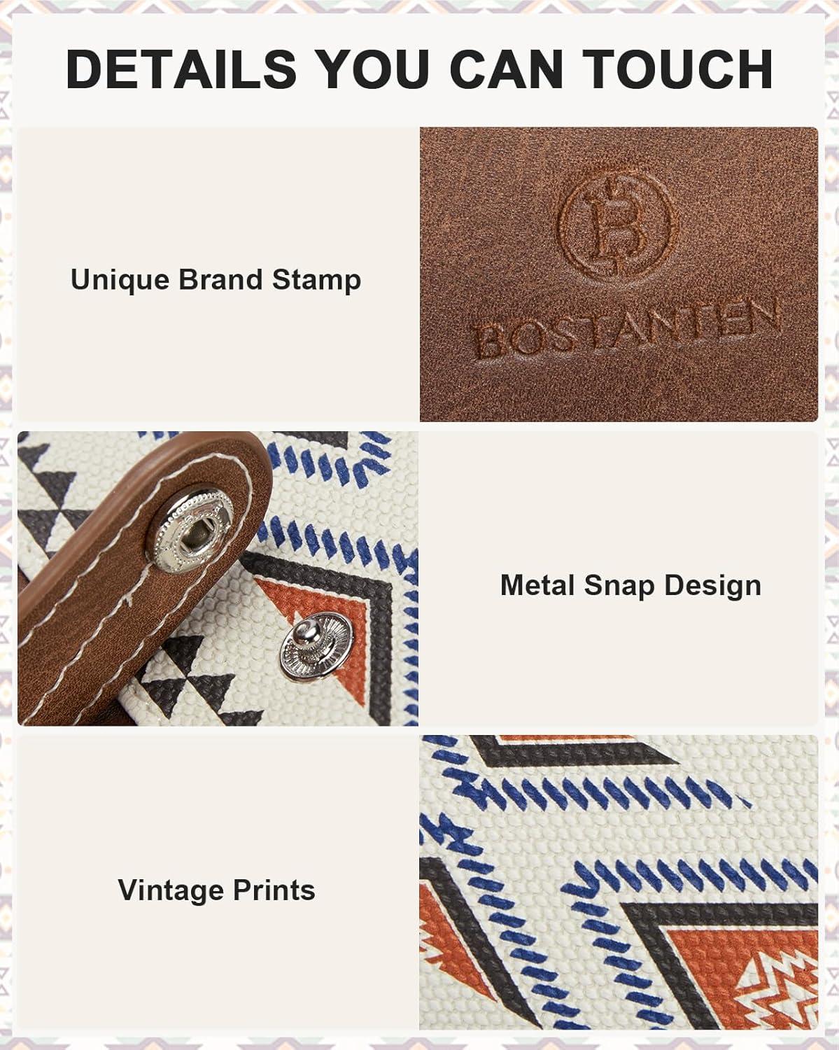 imageBOSTANTEN Slim Wallet for Women Small RFID Blocking Credit Card Holder Leather Bifold Wallets with Zipper Coin Pocket Black and White CheckeredVintageBlue