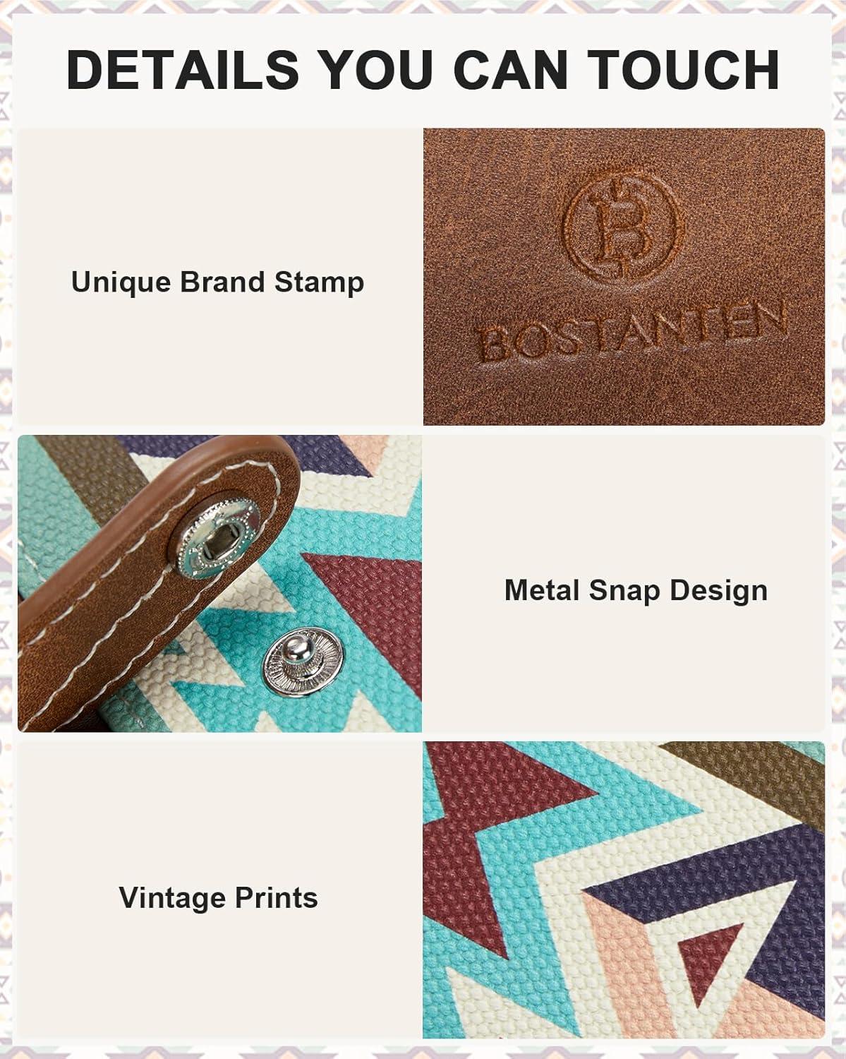 imageBOSTANTEN Slim Wallet for Women Small RFID Blocking Credit Card Holder Leather Bifold Wallets with Zipper Coin Pocket Black and White CheckeredVintageRainbow