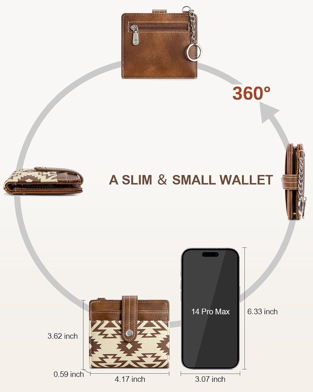 imageBOSTANTEN Slim Wallet for Women Small RFID Blocking Credit Card Holder Leather Bifold Wallets with Zipper Coin Pocket Black and White CheckeredVintageBrown