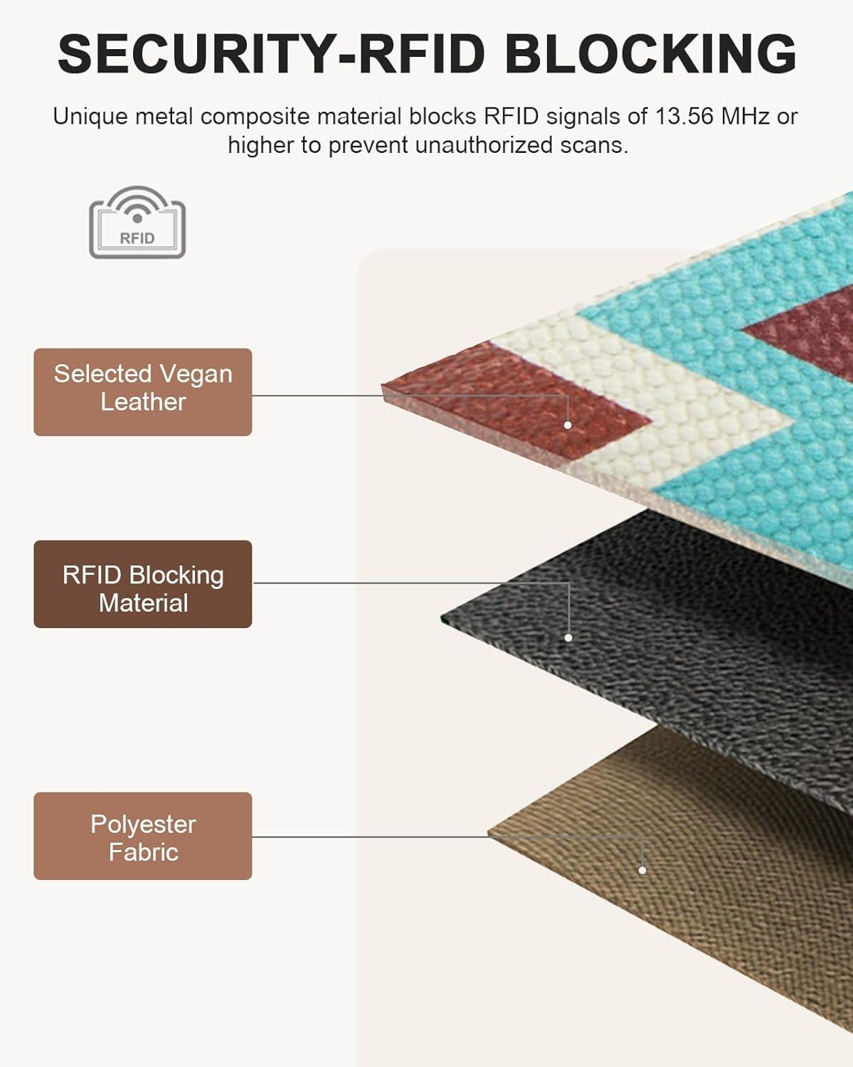 imageBOSTANTEN Slim Wallet for Women Small RFID Blocking Credit Card Holder Leather Bifold Wallets with Zipper Coin Pocket Black and White CheckeredVintageRainbow