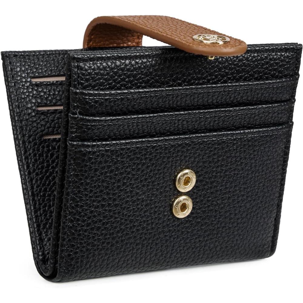 imageBOSTANTEN Slim Wallet for Women Small RFID Blocking Credit Card Holder Leather Bifold Wallets with Zipper Coin Pocket Black and White Checkered0Black Brown