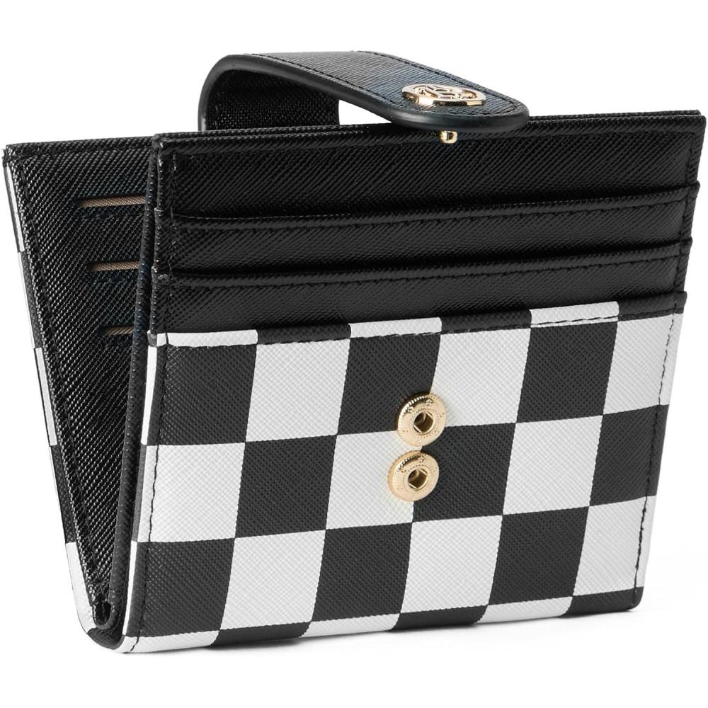 imageBOSTANTEN Slim Wallet for Women Small RFID Blocking Credit Card Holder Leather Bifold Wallets with Zipper Coin Pocket Black and White CheckeredCheckeredBlack and White