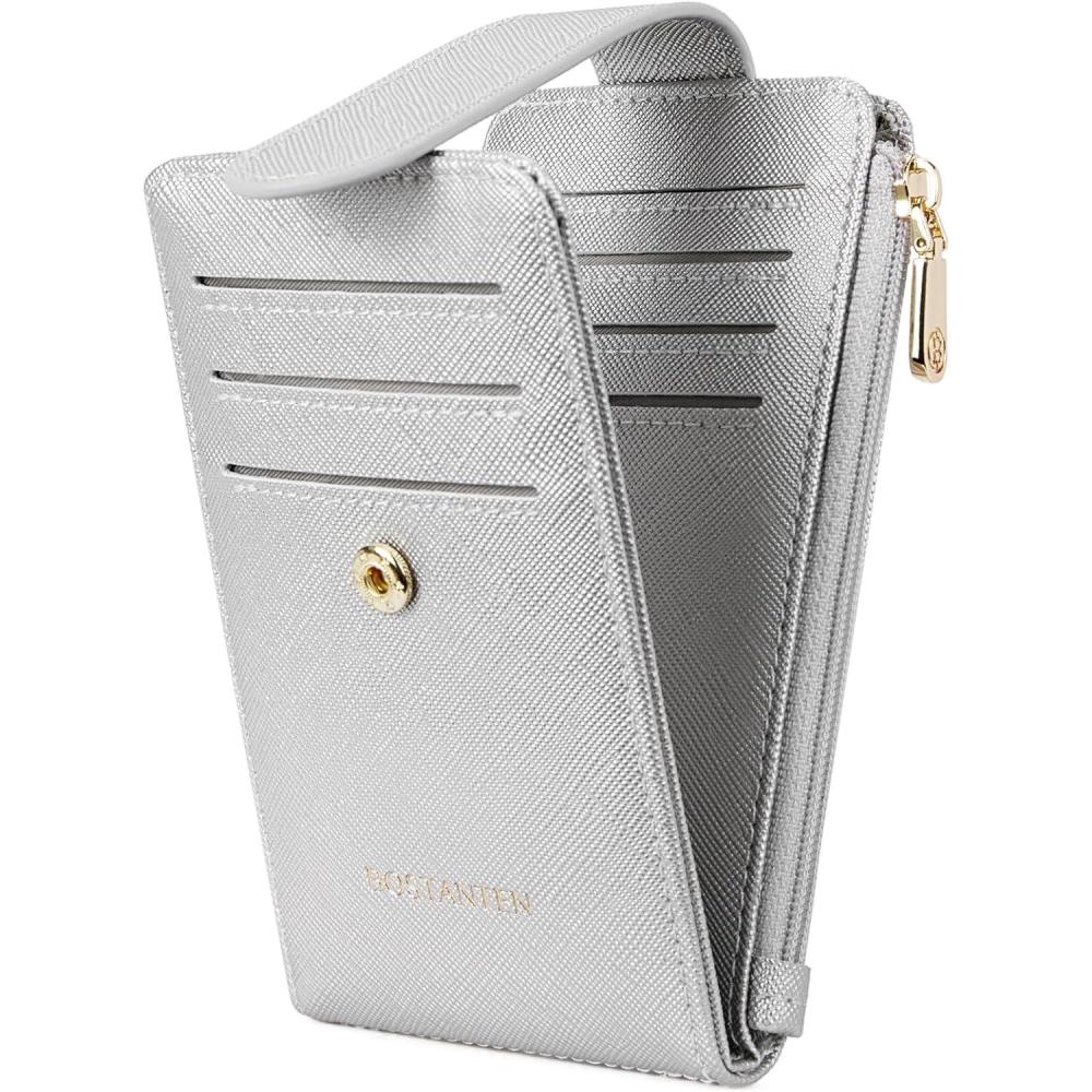 imageBOSTANTEN Slim Wallet for Women Small RFID Blocking Credit Card Holder Leather Bifold Wallets with Zipper Coin Pocket Black and White CheckeredSSliver