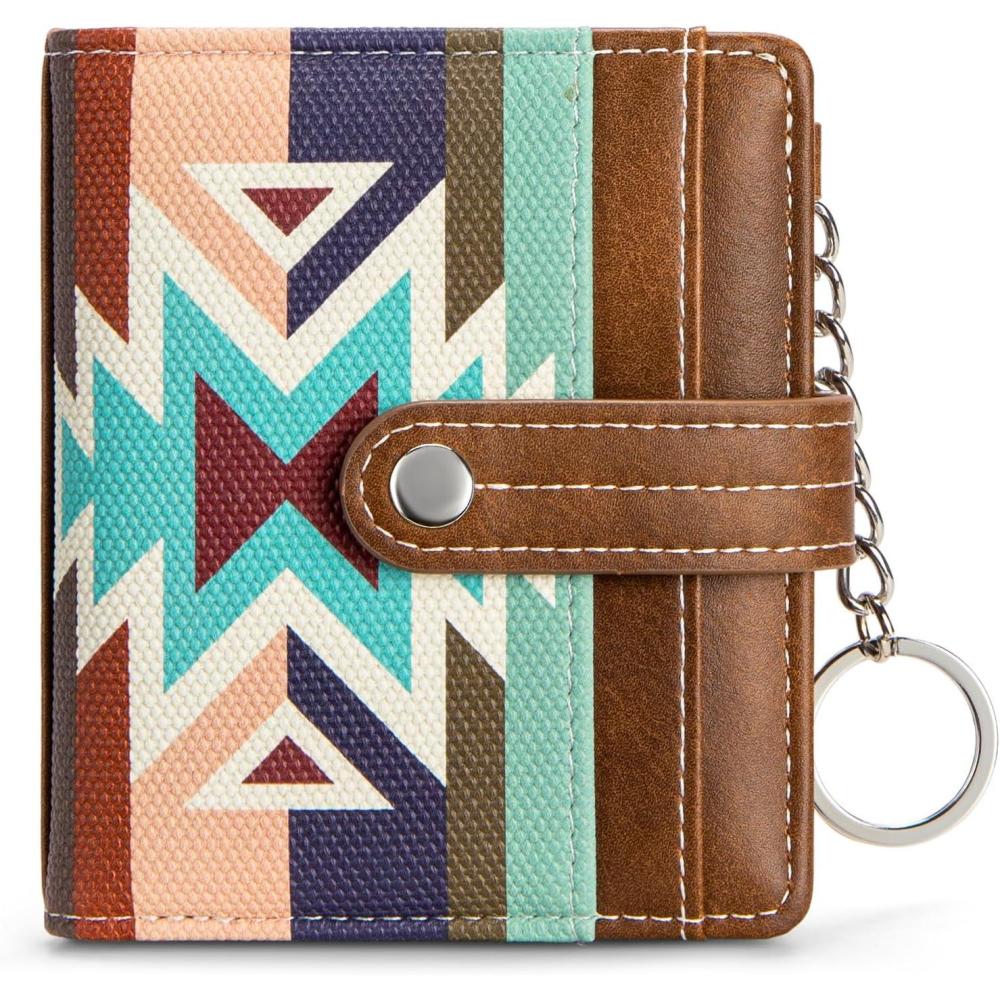 imageBOSTANTEN Slim Wallet for Women Small RFID Blocking Credit Card Holder Leather Bifold Wallets with Zipper Coin Pocket Black and White CheckeredVintageRainbow