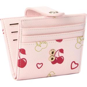 imageBOSTANTEN Slim Wallet for Women Small RFID Blocking Credit Card Holder Leather Bifold Wallets with Zipper Coin Pocket Black and White CheckeredCherry Print