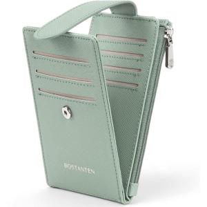 imageBOSTANTEN Slim Wallet for Women Small RFID Blocking Credit Card Holder Leather Bifold Wallets with Zipper Coin Pocket Black and White CheckeredSGreen