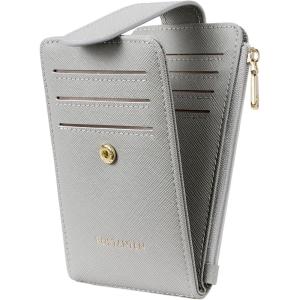 imageBOSTANTEN Slim Wallet for Women Small RFID Blocking Credit Card Holder Leather Bifold Wallets with Zipper Coin Pocket Black and White CheckeredSGrey